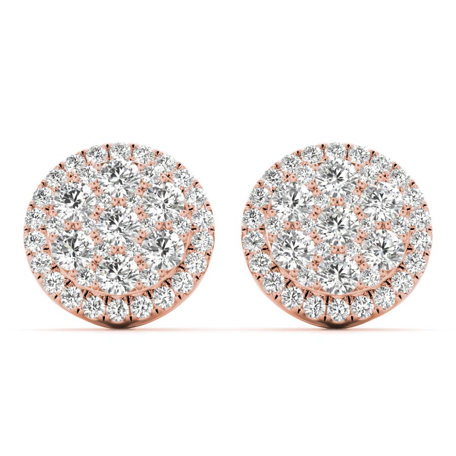 18k Rose Gold 5/8ct TDW White Diamond Round Cluster Stud Earrings