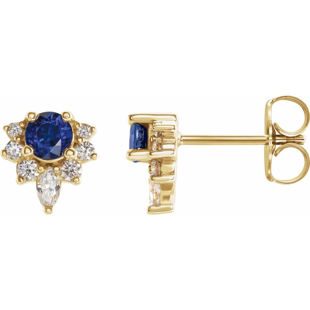 14k Yellow Gold Natural Blue Sapphire & 1/6 CTW Natural Diamond Earrings