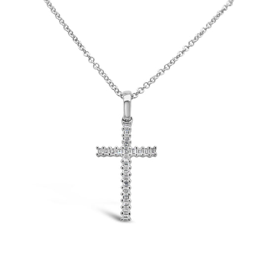 18K White Gold 0.14ct TDW White Diamond Religious Cross Pendant Necklace