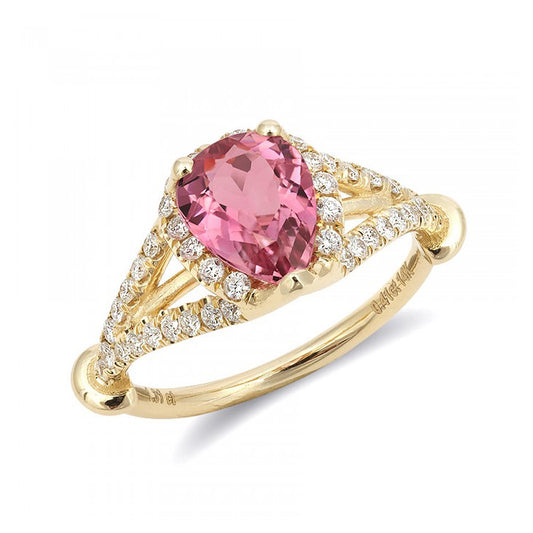 14k Yellow Gold 1.72ct TGW Pink Tourmaline and White Diamond Ring