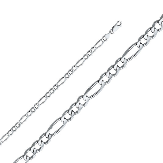 14k White Gold 4.7mm Regular Concave 3+1 Figaro Unisex Chain Bracelet (7.5")