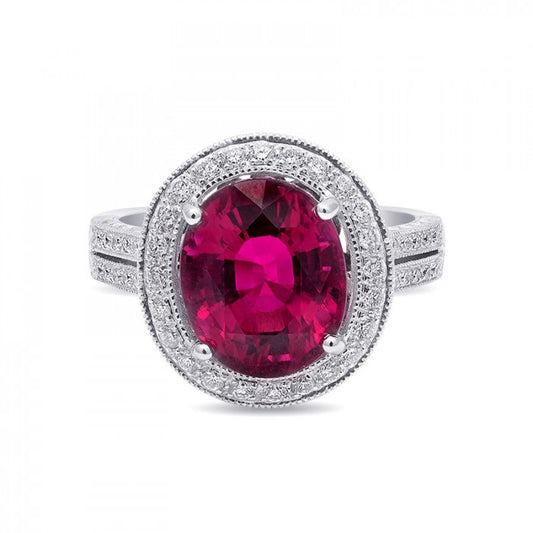 18k White Gold 5.04ct TGW Natural Rubellite Tourmaline and White Diamond Ring