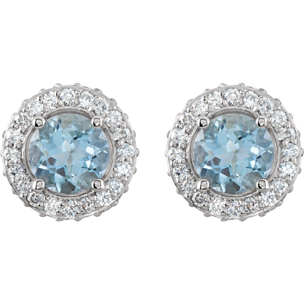 14k White Gold Natural Aquamarine & 1/3 CTW Natural Diamond Earrings