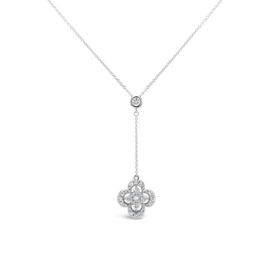 18k White Gold 1/2ct TDW White Diamond Suspended Floral Pendant Necklace