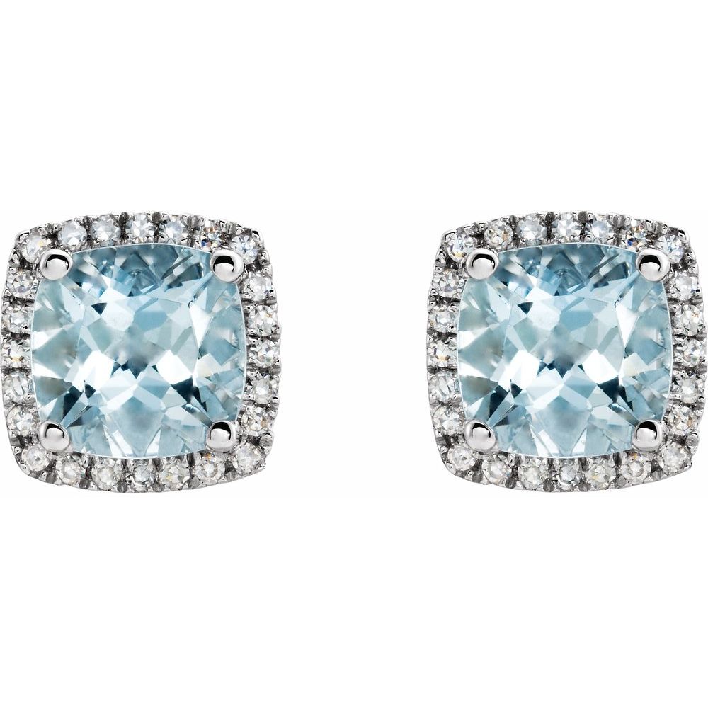 14k White Gold Natural Aquamarine & 1/8 CTW Natural Diamond Earrings