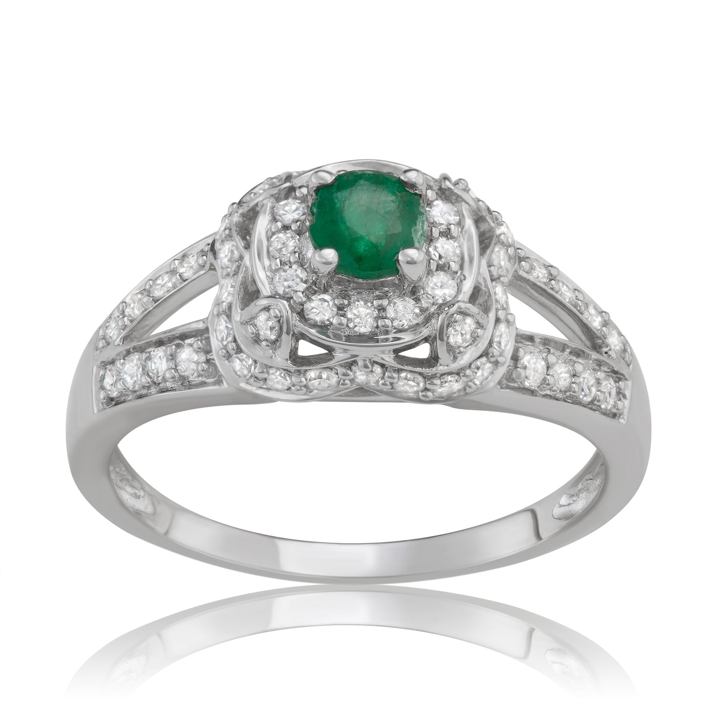 14K White Gold 1.00ct TW Emerald and White Diamond Engagement Ring