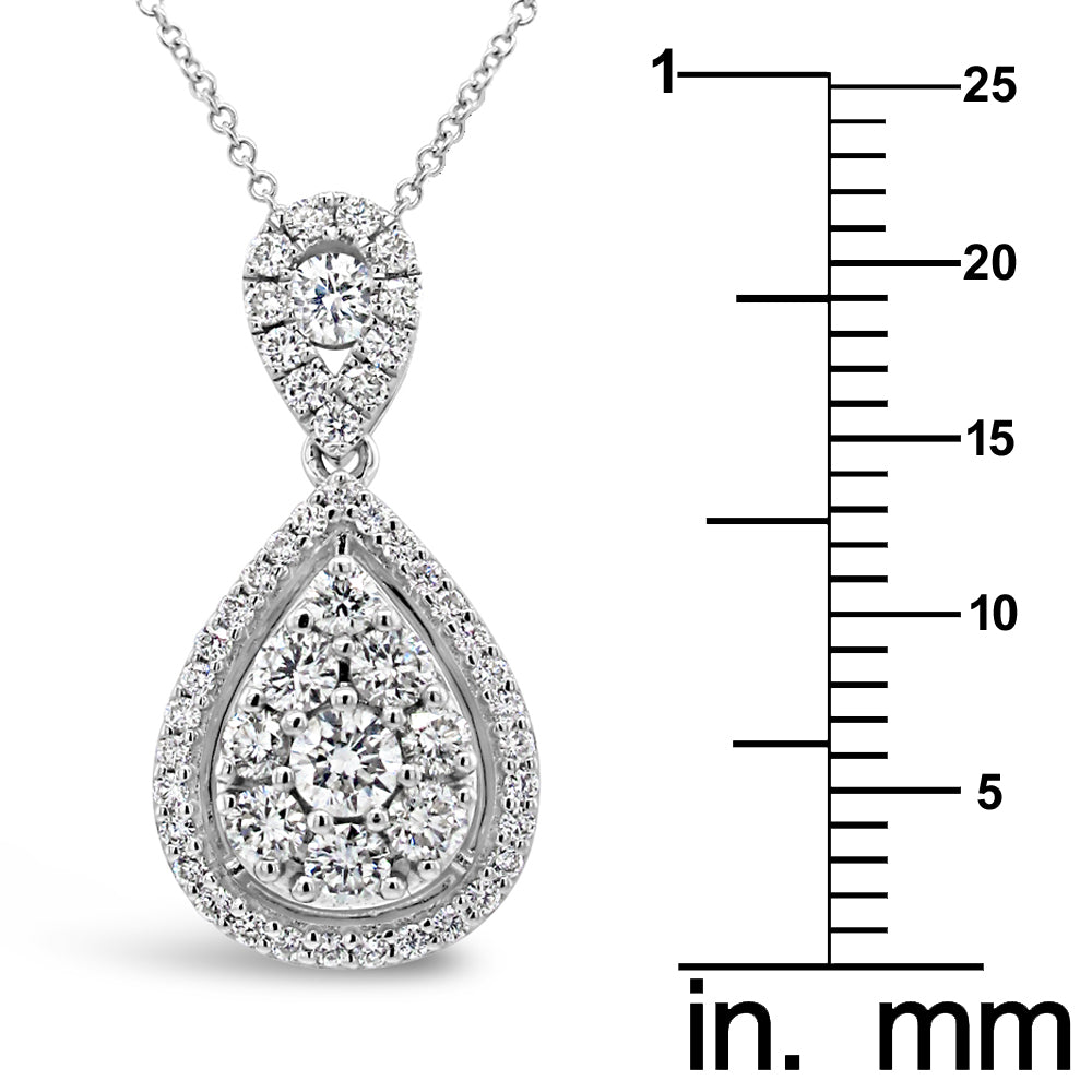 18k White Gold 7/8ct White Diamond Double Tear Drop Pendant Necklace