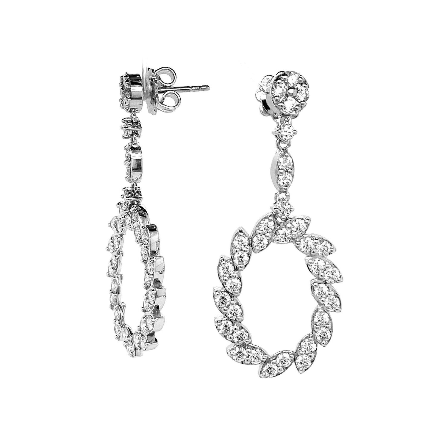 14k White Gold 2.39ct TDW White Diamond Round Dangling Earrings