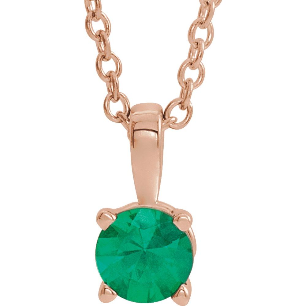 14k Rose Gold 6 mm Natural Emerald 16-18" Necklace