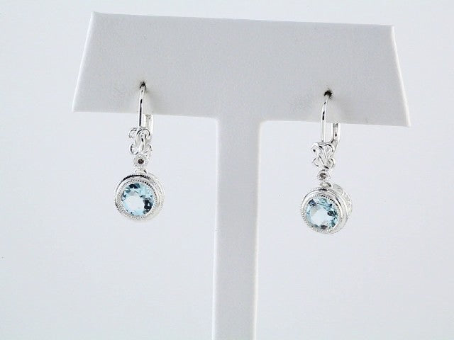 14k White Gold Natural Aquamarine & .02 CTW Natural Diamond Earrings