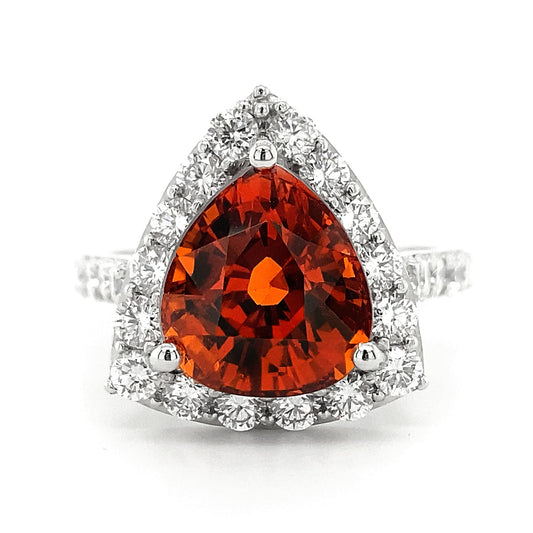 Platinum 7.55ct TGW Reddish Orange Spessartite Garnet and Diamond One-of-a-Kind Ring