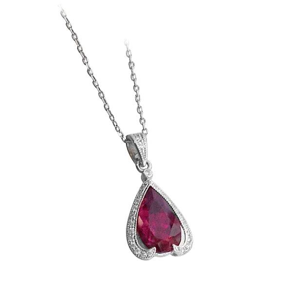 14K White Gold 2.34ct TGW Rubellite and White Diamond Pendant Necklace