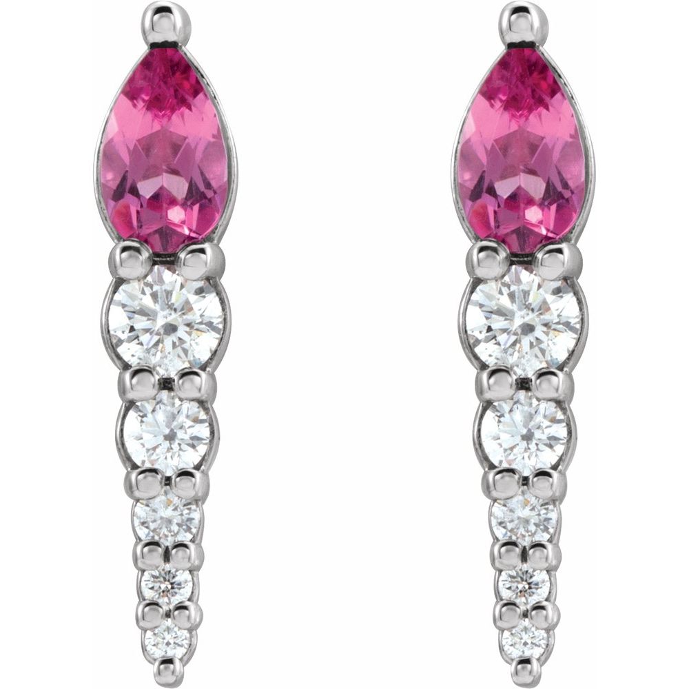 14k White Gold Natural Pink Tourmaline & 1/4 CTW Natural Diamond Earrings