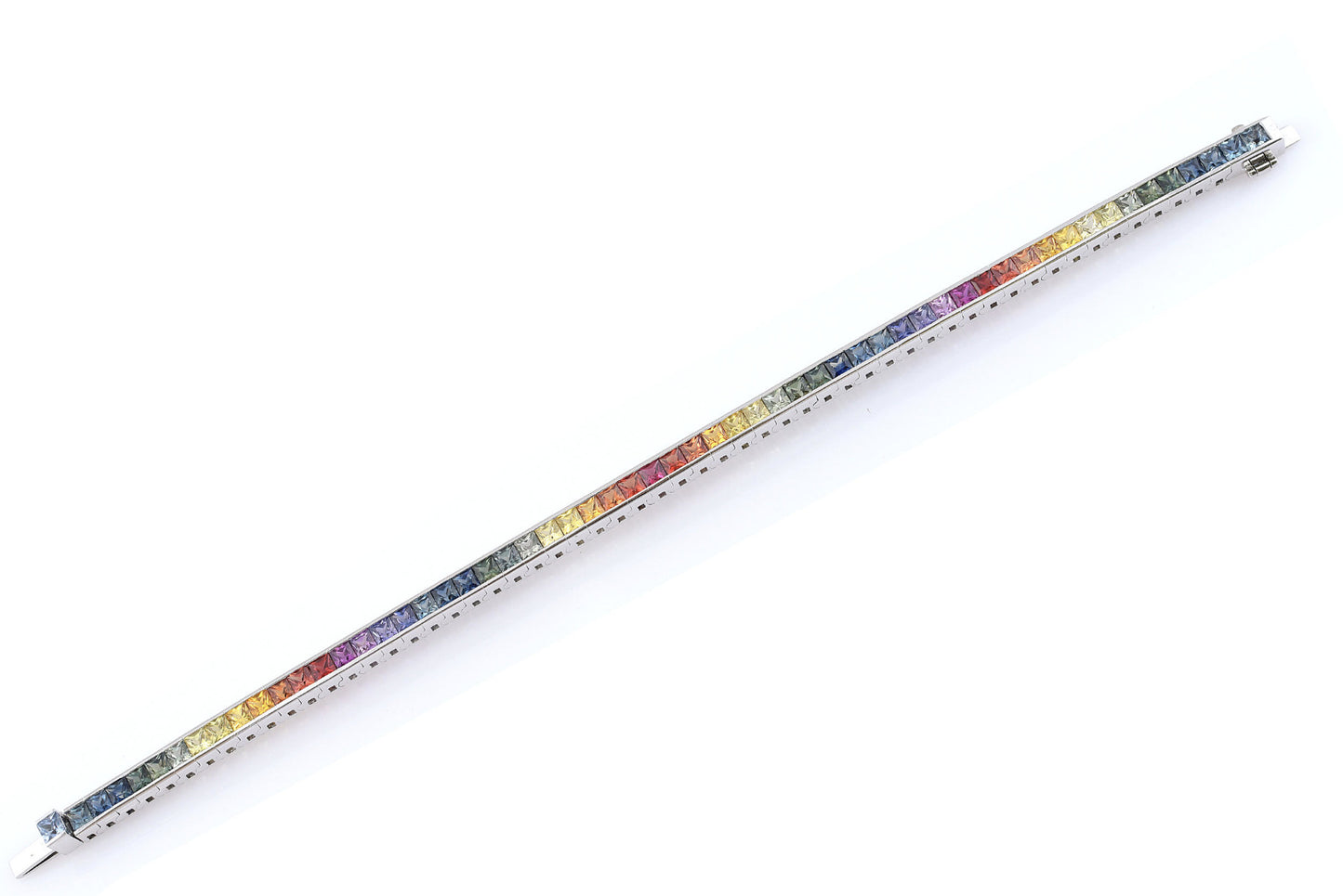 14k White Gold Princess-Cut Rainbow Sapphire 10.12 Carat TGW 7-inch Bracelet