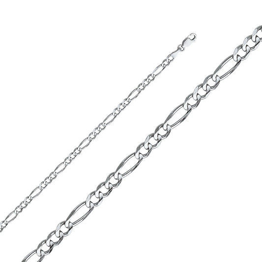 14k White Gold 4mm Regular Concave 3+1 Figaro Unisex Chain Bracelet (7.5")