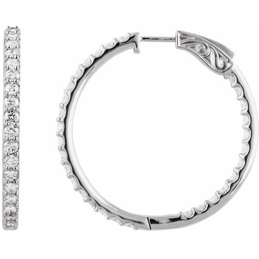 14k White Gold 34.5 mm 3 CTW Natural Diamond Inside-Outside Hinged Hoop Earrings