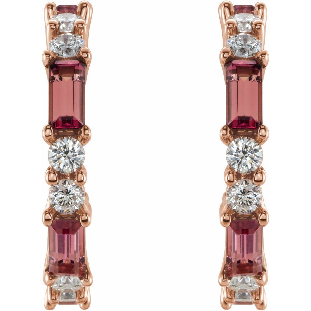 14k Rose Gold Natural Pink Tourmaline & 1/2 CTW Natural Diamond Earrings