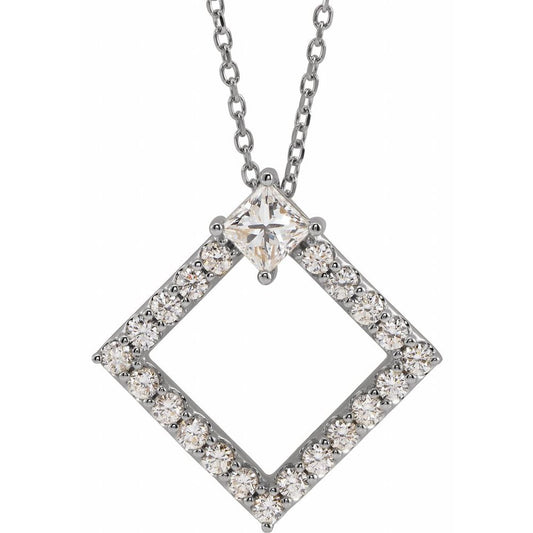 14k White Gold 5/8 CTW Natural Diamond 16-18" Necklace