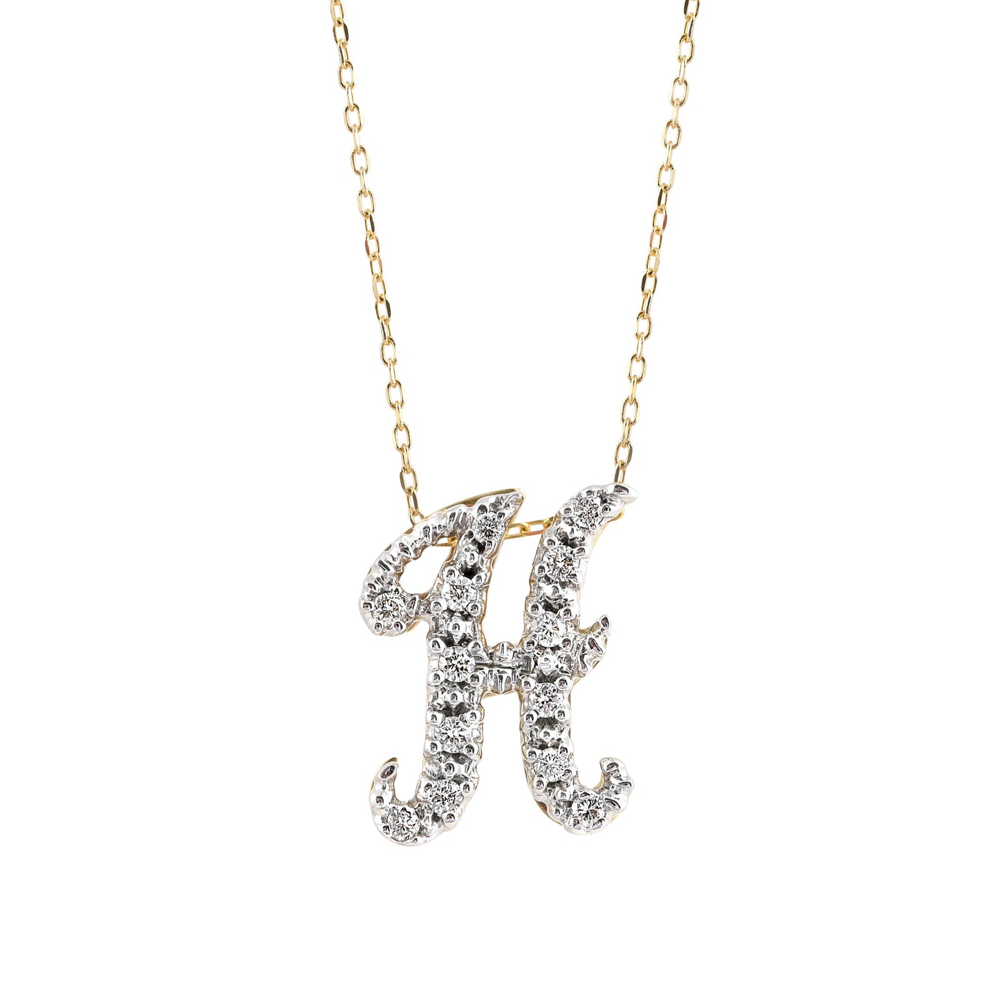 14K White and Yellow Gold 0.15ct TDW White Diamond Letter H Initial Pendant Necklace