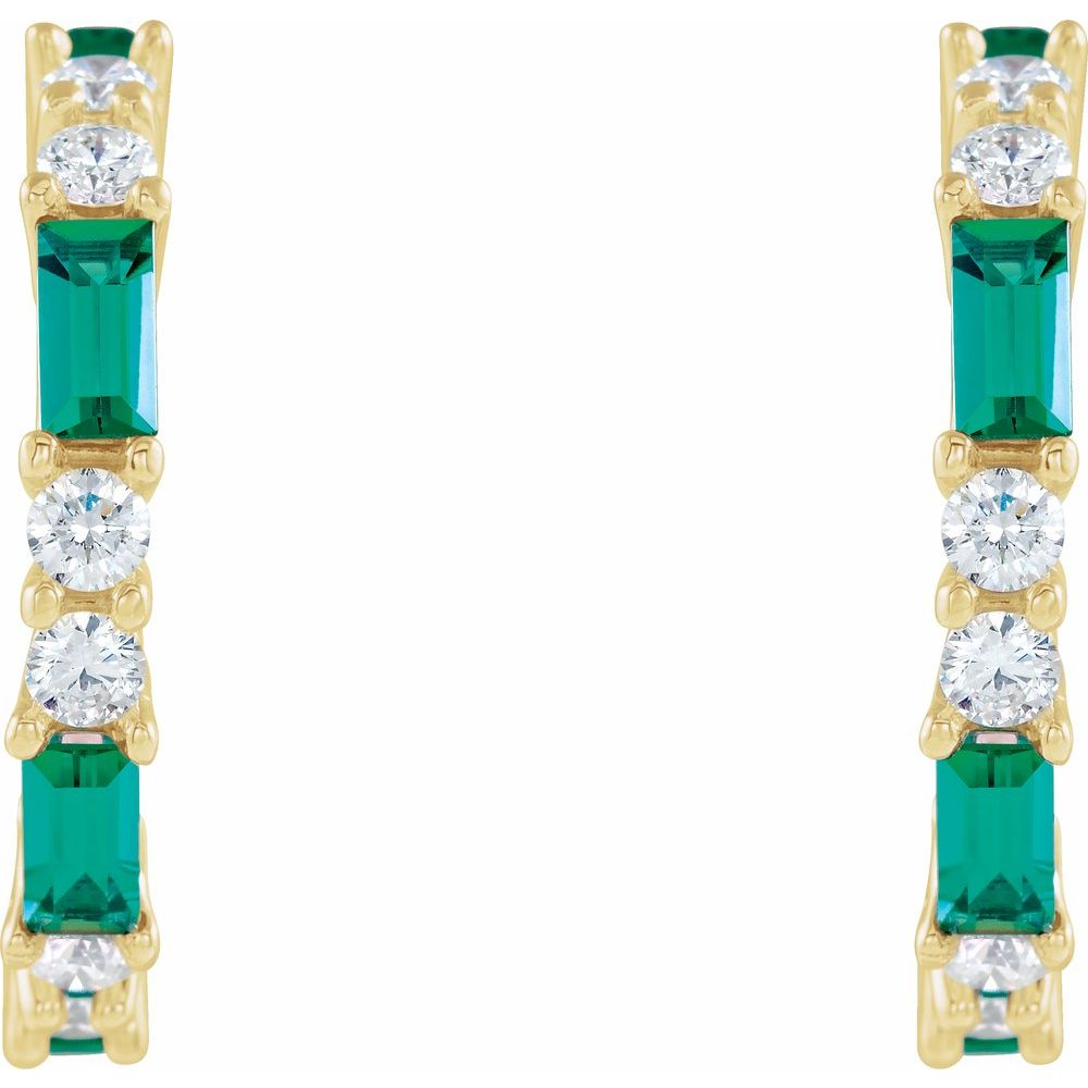 14k Yellow Gold Lab-Grown Emerald & 1/2 CTW Natural Diamond Earrings