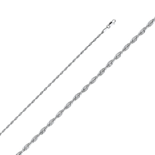 14k White Gold 2.5mm Light Diamond-cut Solid Rope Unisex Chain Necklace