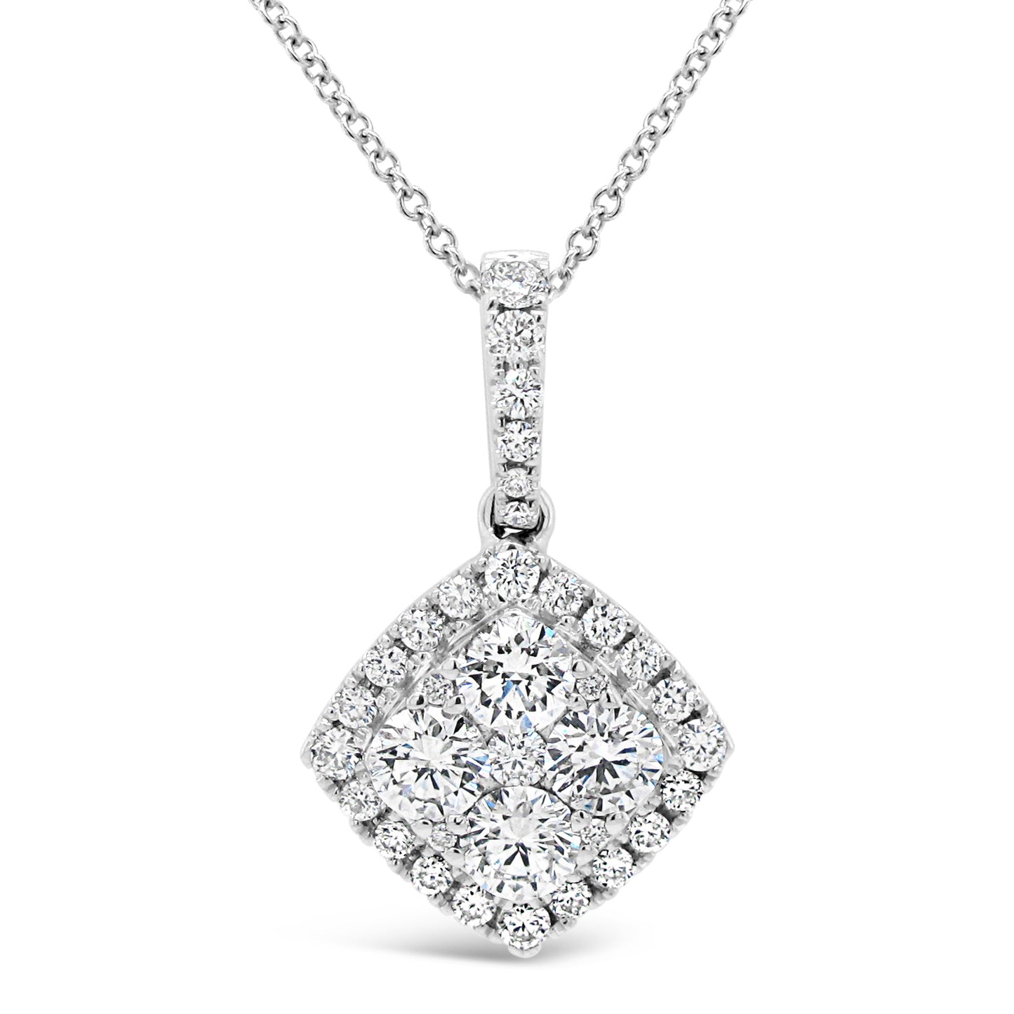 18k White Gold 7/8ct TDW White Diamond Square Shape Pendant Necklace