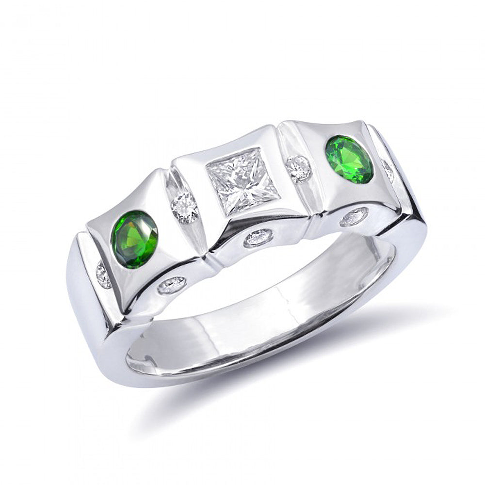 14k White Gold 0.82ct TGW Demantoid Garnet and White Diamond One-of-a-Kind Ring