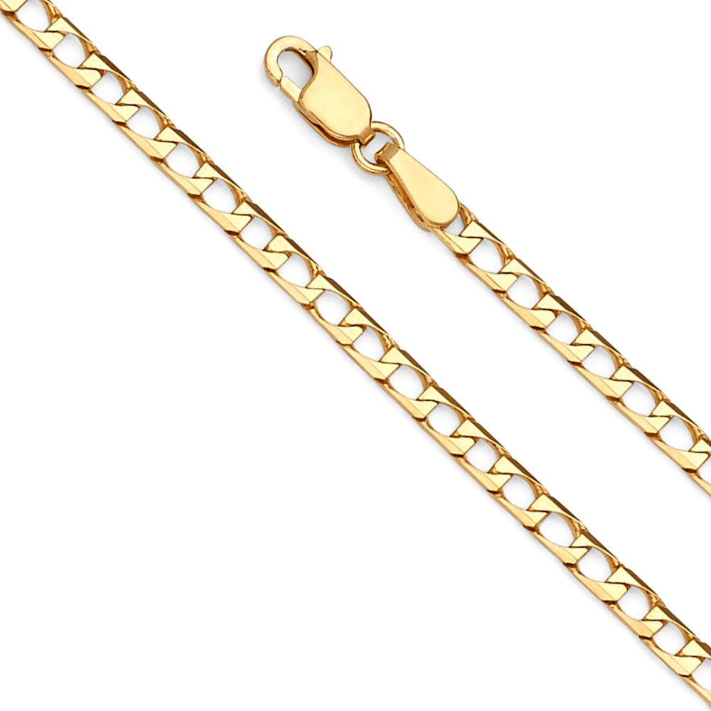 14k Yellow Gold 2.6mm Square Curb Unisex Chain Necklace