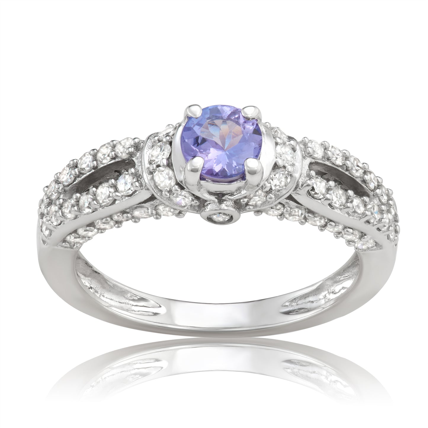 14K White Gold 1.00ct TW Tanzanite and White Diamond Engagement Ring