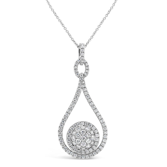 18k White Gold 1 5/8ct TDW White Diamond Pear and Round Shape Pendant Necklace