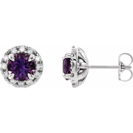 14k White Gold 6 mm Natural Amethyst & 1/3 CTW Natural Diamond Halo-Style Earrings