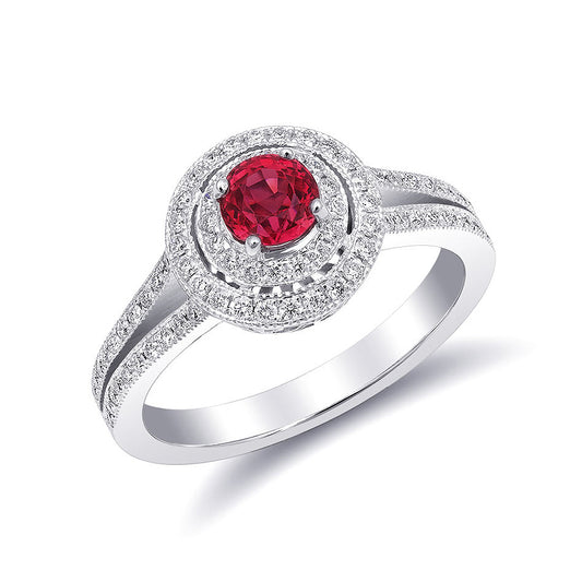 14k White Gold 0.95ct TGW Natural Red Spinel and White Diamond Ring