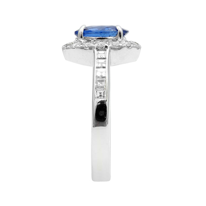 14k White Gold 2.53ct TGW Certified Blue Sapphire and White Diamond One-of-a-Kind Ring