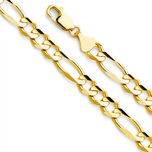 14k Yellow Gold 8.6-mm Wide Regular Concave 3+1 Figaro Chain 8.5 inch Bracelet