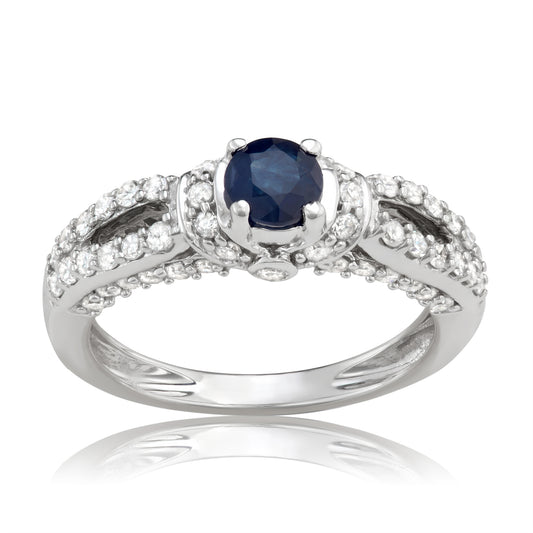 14K White Gold 1.00ct TW Sapphire and White Diamond Engagement Ring