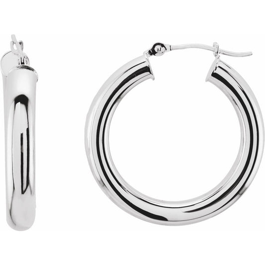 14K White Gold 25 mm Tube Hoop Earrings