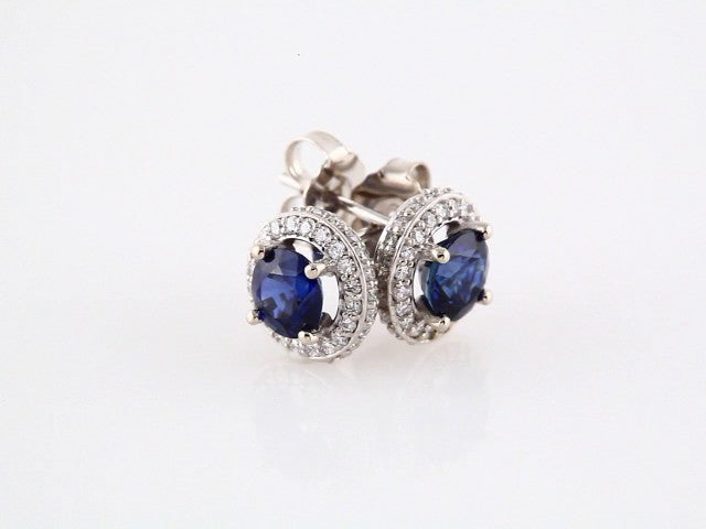 14k White Gold Natural Blue Sapphire & 1/3 CTW Natural Diamond Earrings