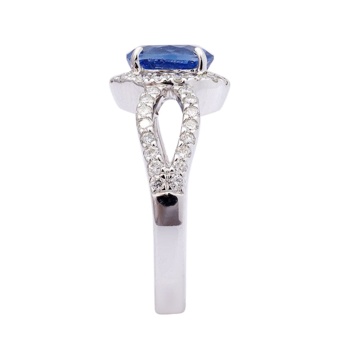 14k White Gold 2.97ct TGW Certified Blue Sapphire and White Diamond One-of-a-Kind Ring