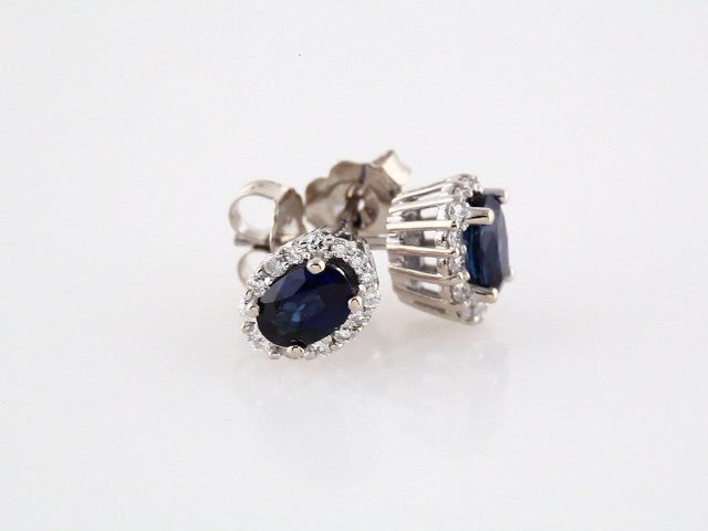 14k White Gold Natural Blue Sapphire & 1/3 CTW Diamond Cluster Earrings