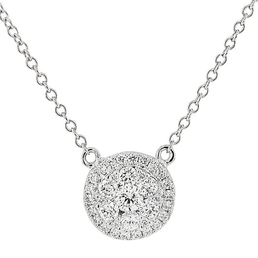 18k White Gold 1/2ct TDW White Diamond Round Cluster Pendant Necklace