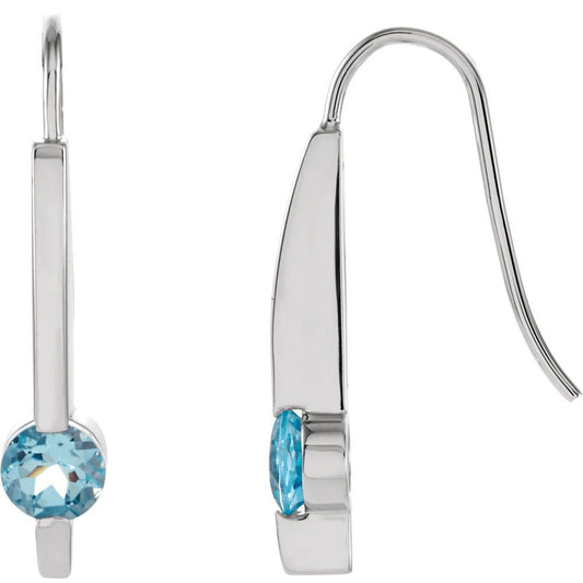 14k White Gold Natural Aquamarine Bar Earrings