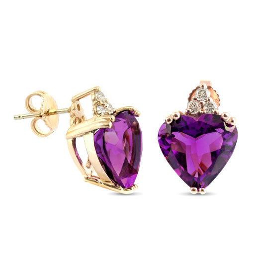 14K Yellow Gold 7.88ct TGW Purple Amethyst and Diamonds One of a Kind Earrings