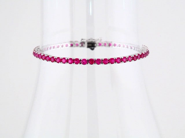 14k White Gold Lab-Grown Ruby Line 7.25" Bracelet