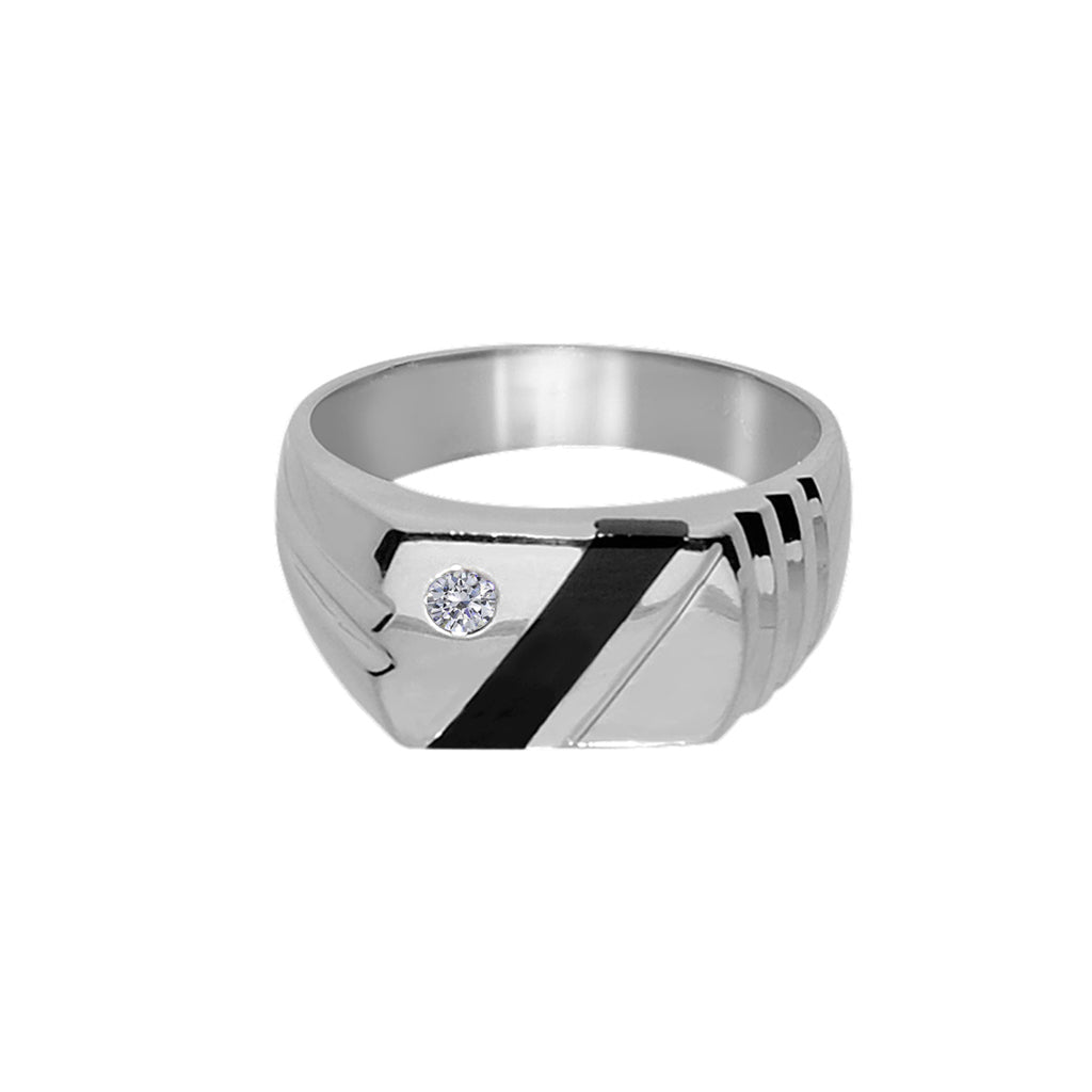 14k White Gold Gents Onyx and Cubic Zirconia Ring