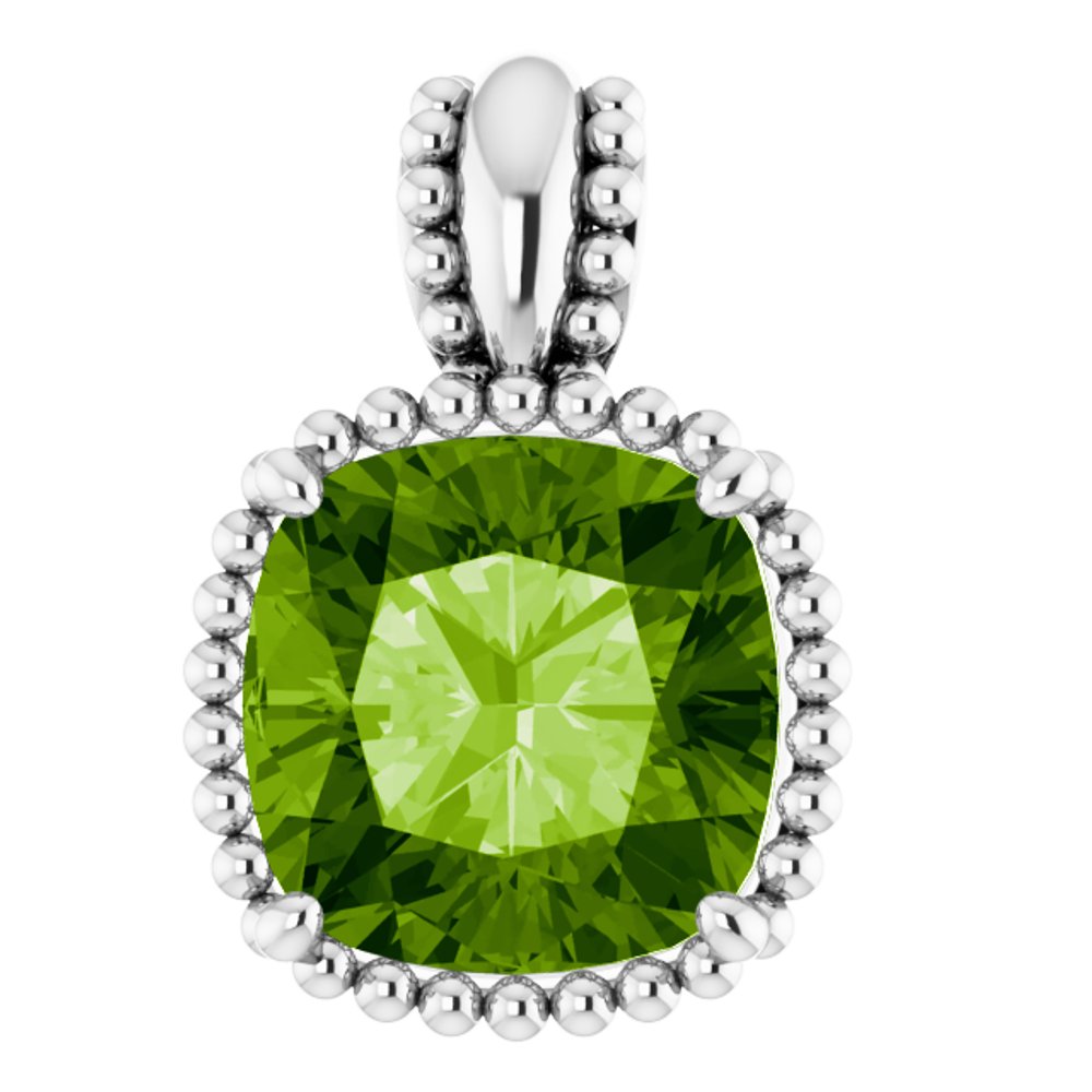 14k White Gold Natural Peridot Pendant