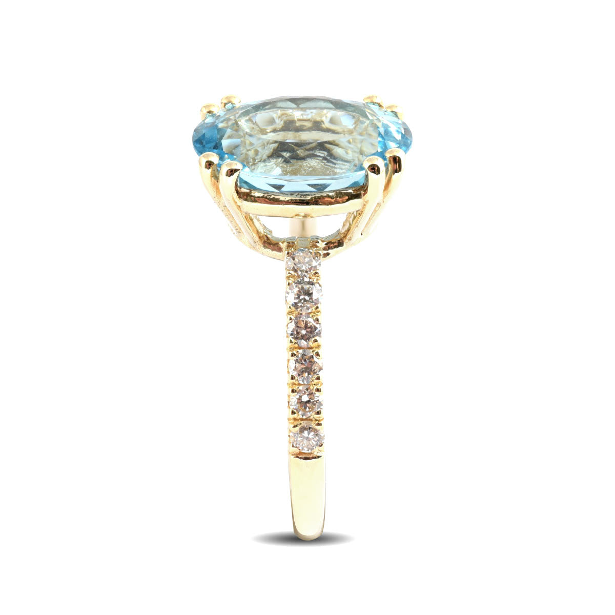 14K Yellow Gold 3.48 TGW Aquamarine and White Diamonds One-of-a-Kind Ring