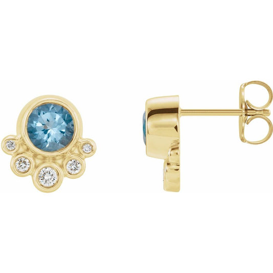 14k Yellow Gold Natural Aquamarine & 1/8 CTW Natural Diamond Earrings