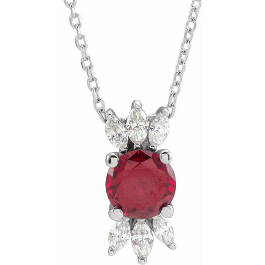 14k White Gold Lab-Grown Ruby & 1/5 CTW Natural Diamond 16-18" Necklace