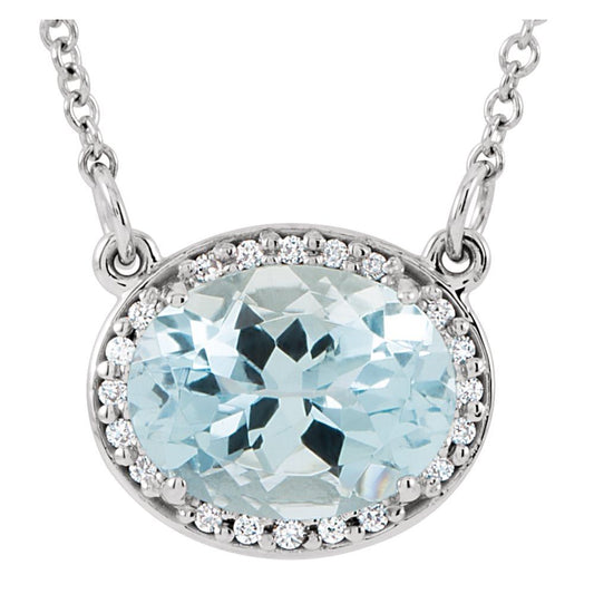 14k White Gold Natural Aquamarine & .04 CTW Natural Diamond 16.5" Necklace