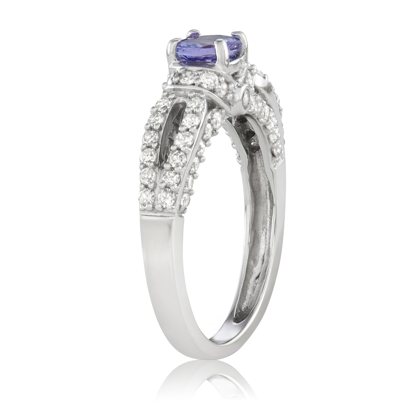 14K White Gold 1.00ct TW Tanzanite and White Diamond Engagement Ring